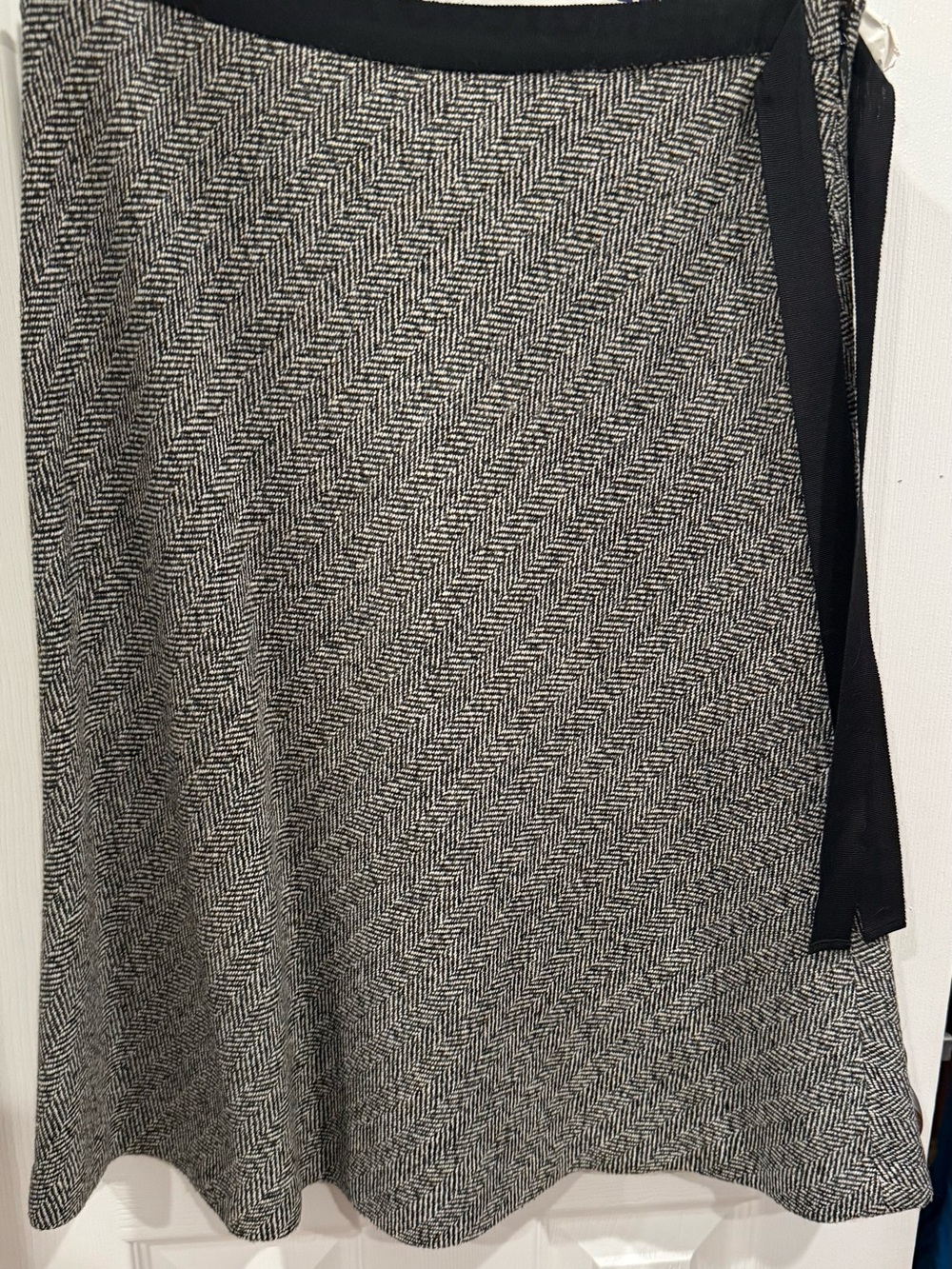 LK Bennett Black and White Herringbone A-Line Wrap Skirt
